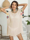 Tassel Boat Neck Flutter Sleeve Cover Up - Trendsi - Flyclothing LLC