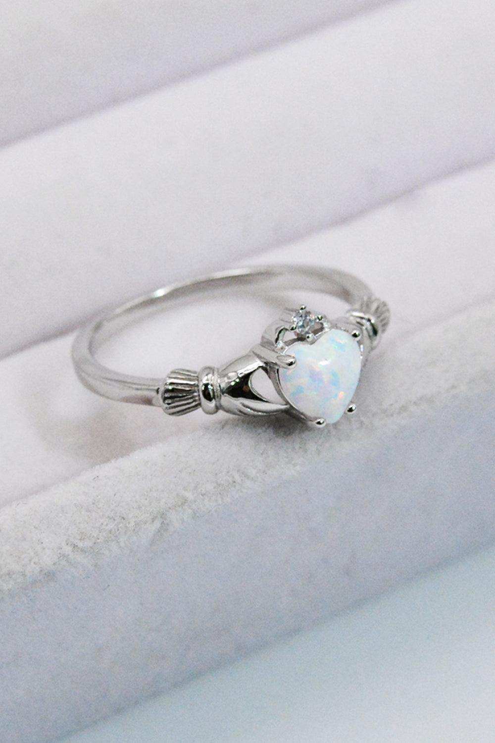 925 Sterling Silver Heart Opal Ring - Trendsi - Flyclothing LLC