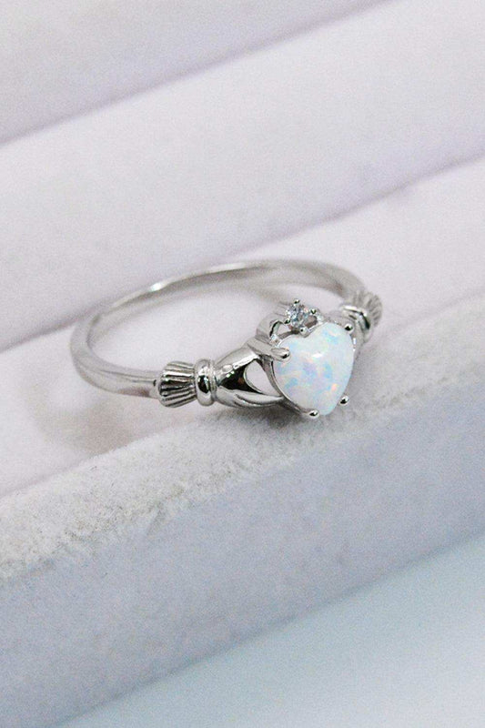925 Sterling Silver Heart Opal Ring - Trendsi - Flyclothing LLC