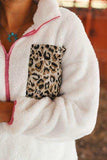 Half Zip Leopard Contrast Long Sleeve Sweatshirt - Trendsi - Flyclothing LLC