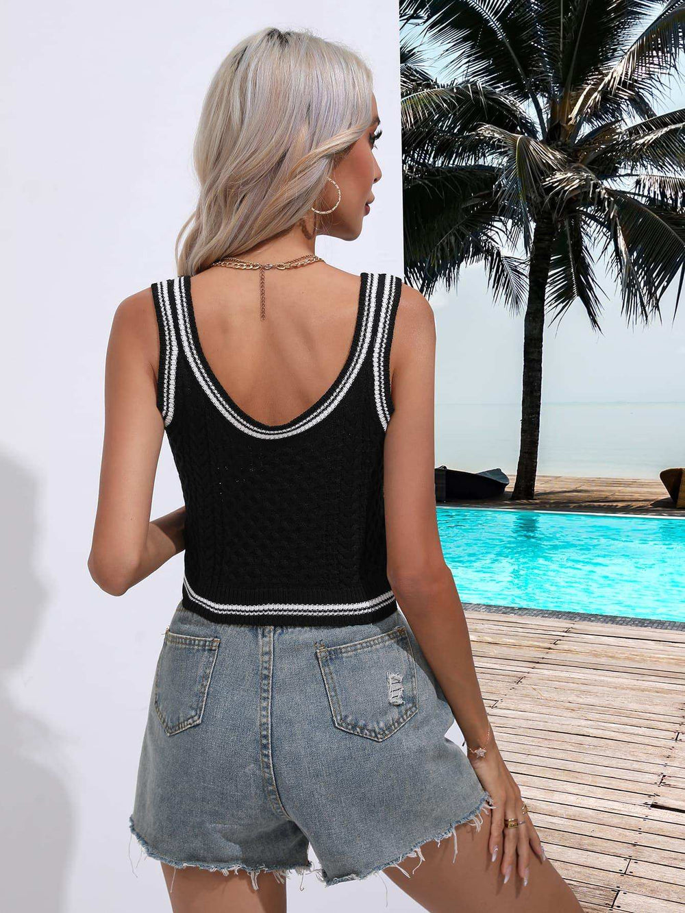 Contrast Scoop Neck Knit Tank - Trendsi - Flyclothing LLC