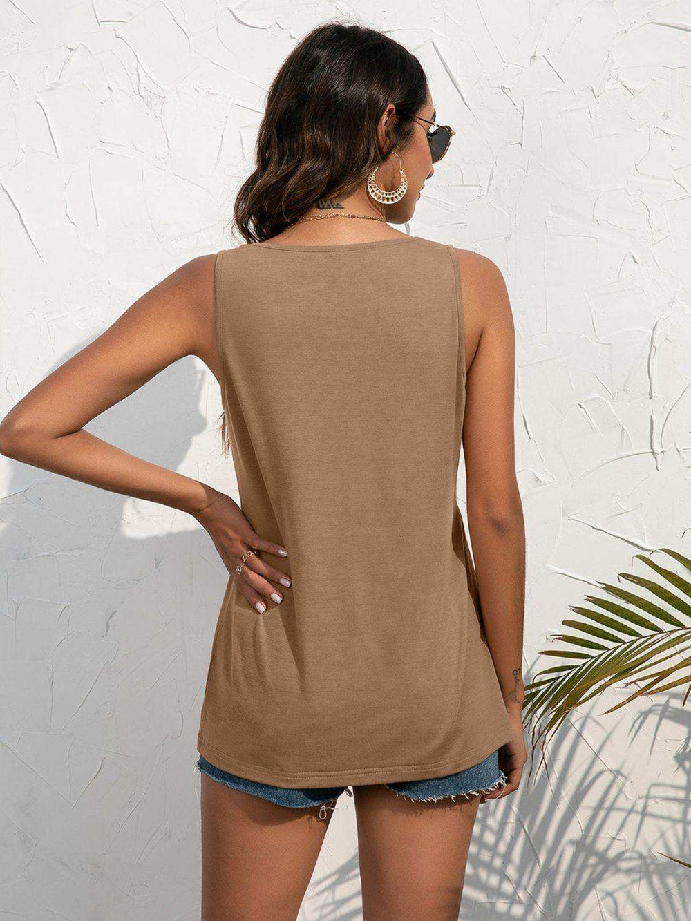 Decorative Button Scoop Neck Tank - Trendsi - Flyclothing LLC