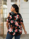 Plus Size Cold-Shoulder Round Neck Curved Hem Tee - Trendsi - Flyclothing LLC