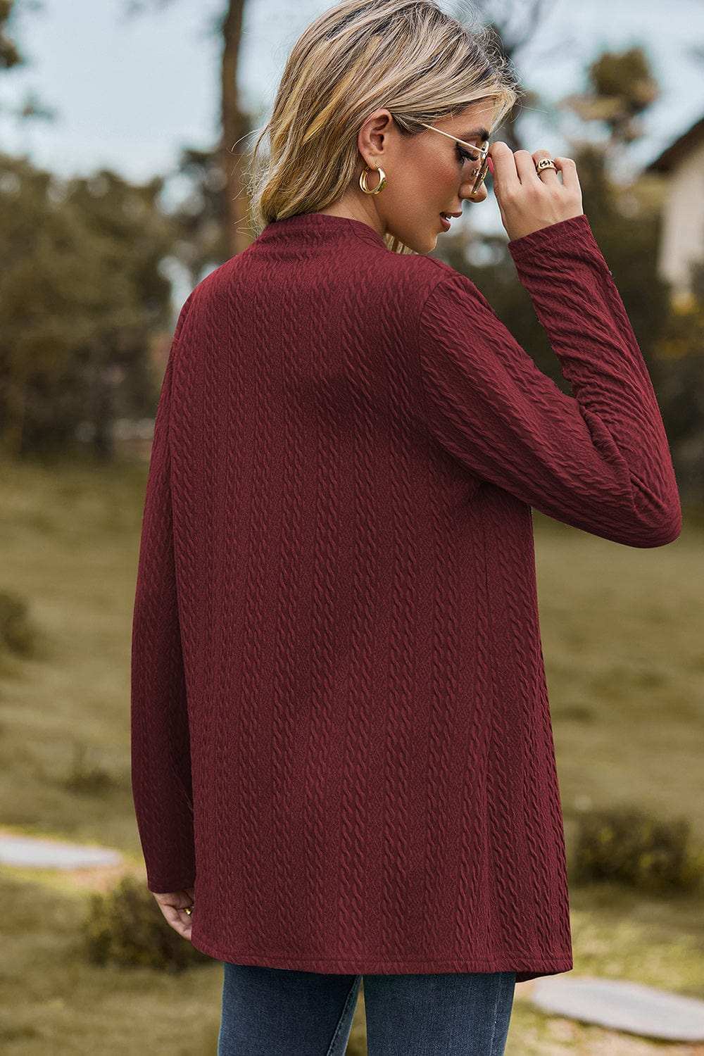 Textured Open Front Long Sleeve Cardigan - Trendsi - Flyclothing LLC