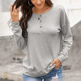 Quarter Button Dropped Shoulder Blouse - Trendsi - Flyclothing LLC