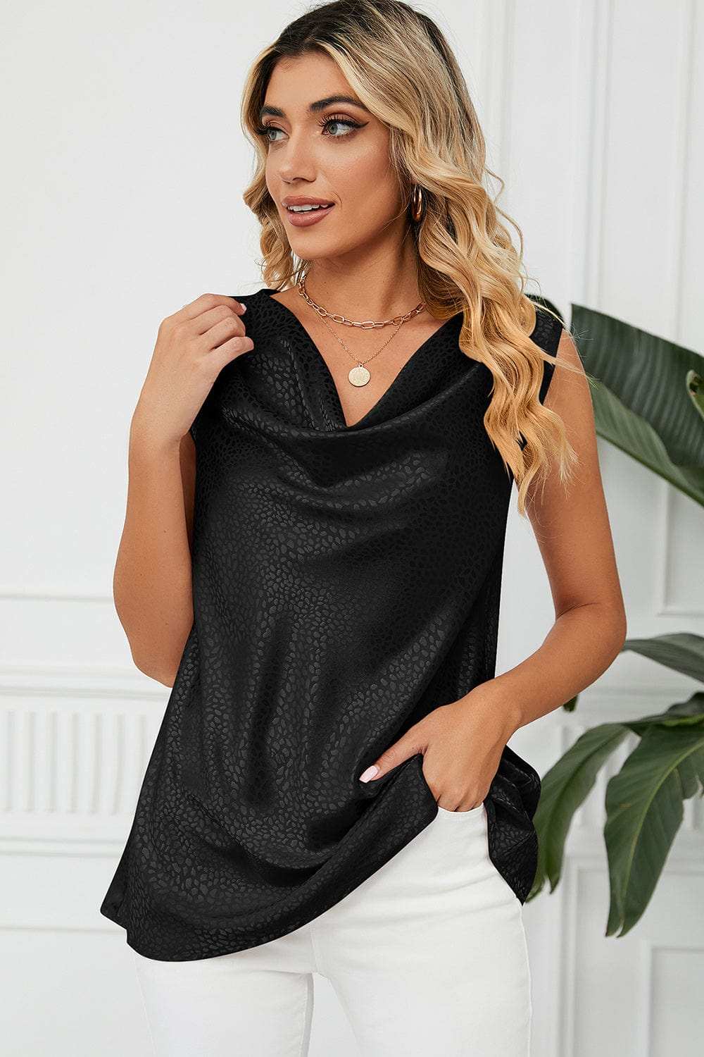 Ruched Cowl Neck Tank - Trendsi - Flyclothing LLC