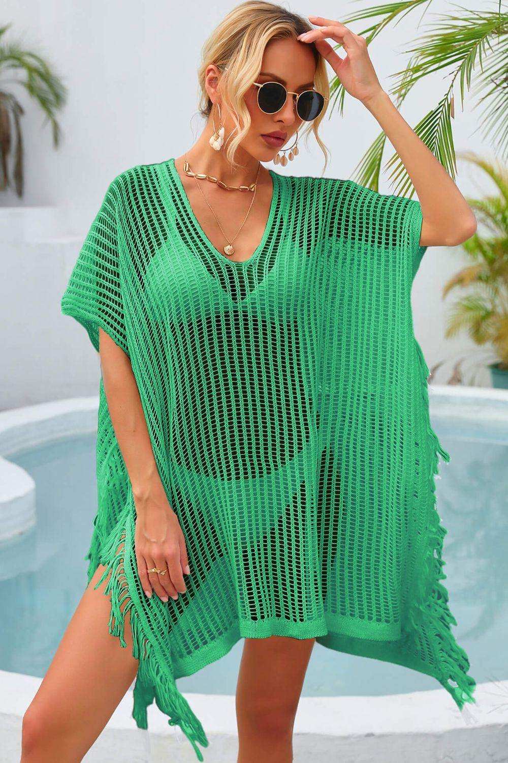 Fringe Trim Openwork Cover Up - Trendsi - Flyclothing LLC