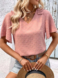 Swiss Dot Shoulder Detail V-Neck Blouse - Trendsi - Flyclothing LLC