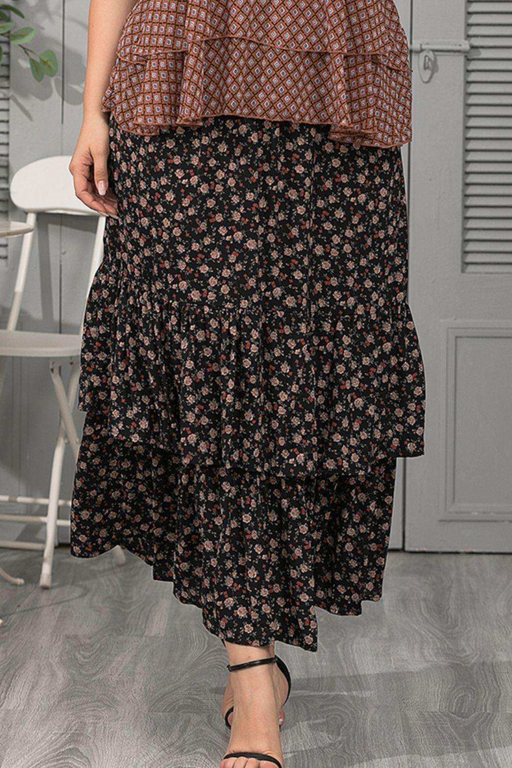 Plus Size Ditsy Floral Layered Maxi Skirt - Trendsi - Flyclothing LLC