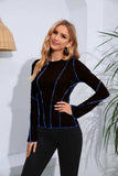 Ribbed Round Neck Long Sleeve Blouse - Trendsi - Flyclothing LLC