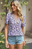 Floral V-Neck Short Sleeve T-Shirt - Trendsi - Flyclothing LLC