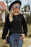 Eyelet Round Neck Long Sleeve T-Shirt - Trendsi - Flyclothing LLC