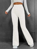 Ribbed High Waist Bootcut Pants - Trendsi - Flyclothing LLC