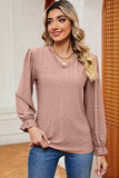 Eyelet V-Neck Flounce Sleeve T-Shirt - Trendsi - Flyclothing LLC