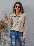 Half Button Dropped Shoulder Blouse - Trendsi - Flyclothing LLC