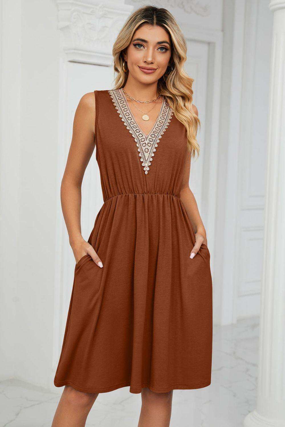 Contrast V-Neck Sleeveless Dress - Trendsi - Flyclothing LLC