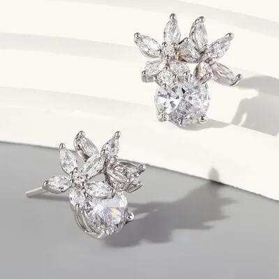 Zircon 925 Sterling Silver Flower Stud Earrings - Trendsi - Flyclothing LLC