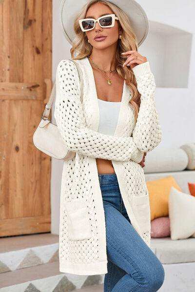 Open Front Dropped Shoulder Cardigan with Pockets - Trendsi - Flyclothing LLC
