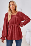 Ruched Round Neck Flounce Sleeve Blouse - Trendsi - Flyclothing LLC