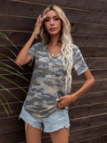 Glitter V-Neck Short Sleeve Tee Shirt - Trendsi - Flyclothing LLC