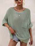 Boat Neck Cuffed Sleeve Slit Tunic Knit Top - Trendsi - Flyclothing LLC