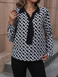 Printed Collared Neck Long Sleeve Shirt - Trendsi - Flyclothing LLC