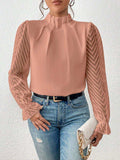 Mock Neck Flounce Sleeve Blouse - Trendsi - Flyclothing LLC