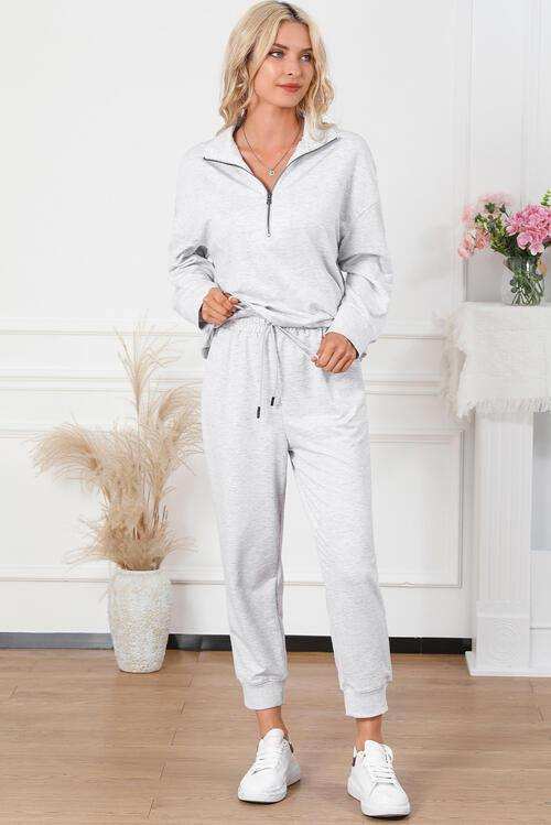 Half Zip Sweatshirt and Drawstring Sweatpants Set - Trendsi - Flyclothing LLC