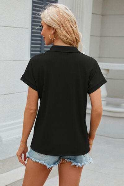 Johnny Collar Short Sleeve Blouse - Trendsi - Flyclothing LLC