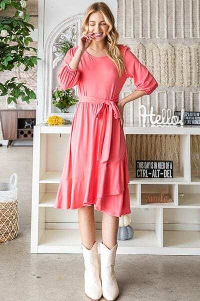 Reborn J Tie Front Ruffle Hem Dress - Trendsi - Flyclothing LLC