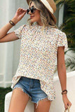 Ditsy Floral Mock Neck Short Sleeve T-Shirt - Trendsi - Flyclothing LLC