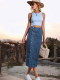 Button Down Denim Skirt - Trendsi - Flyclothing LLC