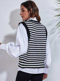 Striped Button Up V-Neck Sweater Vest - Trendsi - Flyclothing LLC