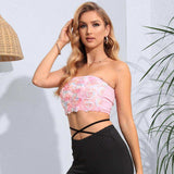 Floral Detail Cropped Tube Top - Trendsi - Flyclothing LLC
