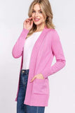 ACTIVE BASIC Ribbed Trim Open Front Cardigan - Trendsi - Flyclothing LLC