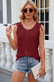 Eyelet Round Neck Wide Strap Tank - Trendsi - Flyclothing LLC