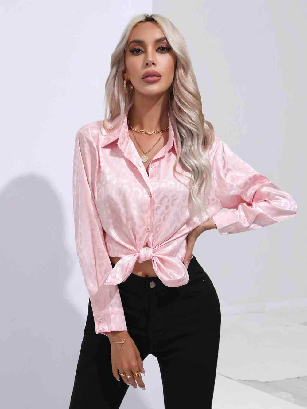 Printed Collared Neck Buttoned Shirt - Trendsi - Flyclothing LLC