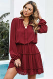 Tied Frill Trim Puff Sleeve Mini Dress - Trendsi - Flyclothing LLC