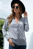 Striped Button Up Long Sleeve Cardigan - Trendsi - Flyclothing LLC