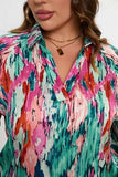 Plus Size Printed Johnny Collar Long Sleeve Blouse - Trendsi - Flyclothing LLC