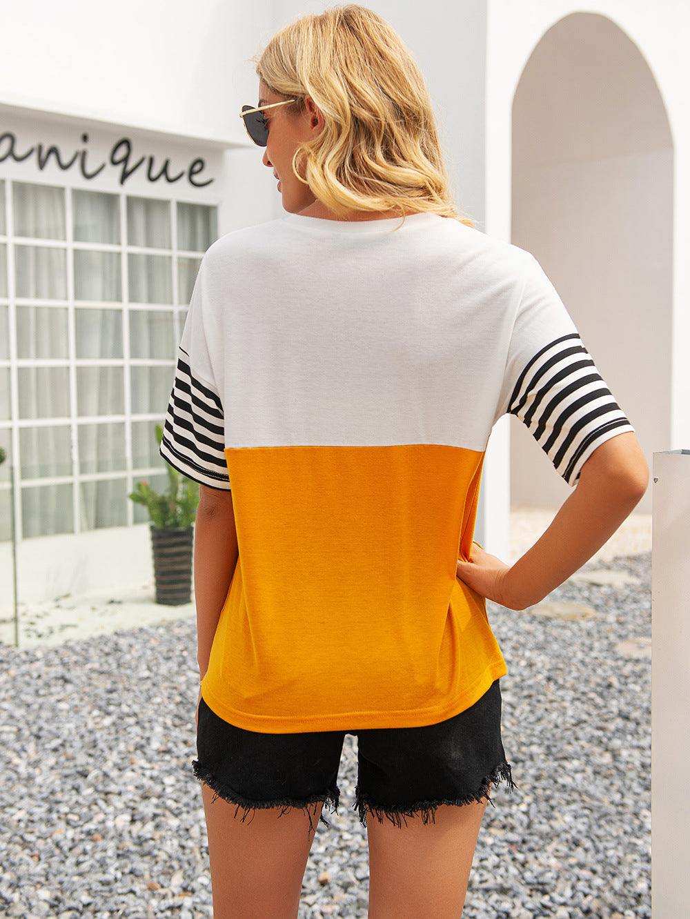 Striped Color Block Round Neck Tee - Trendsi - Flyclothing LLC