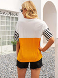 Striped Color Block Round Neck Tee - Trendsi - Flyclothing LLC