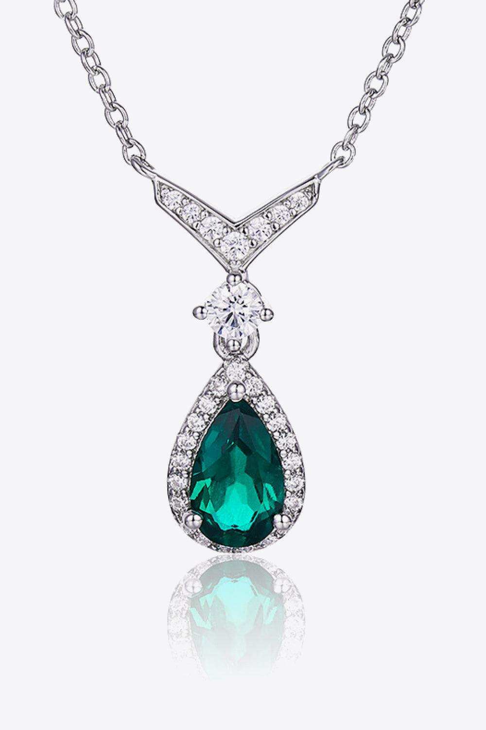 Lab-Grown Emerald Teardrop Necklace - Trendsi - Flyclothing LLC