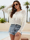 Fringe Trim Openwork Long Sleeve Cover-Up - Trendsi - Flyclothing LLC