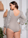 Plus Size Tied Deep V Balloon Sleeve One-Piece Swimsuit - Trendsi - Flyclothing LLC