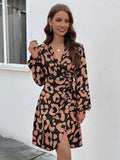 Printed Surplice Long Sleeve Dress - Trendsi - Flyclothing LLC