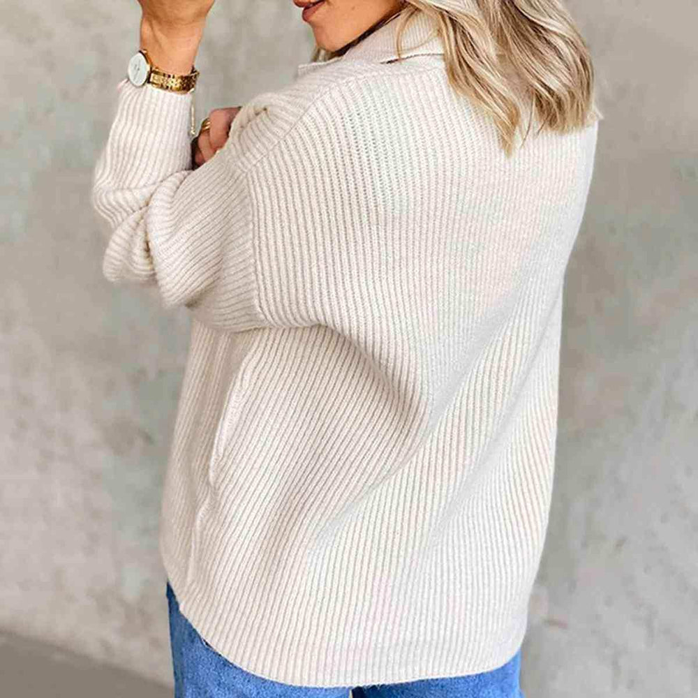 Collared Neck Rib-Knit Top - Trendsi - Flyclothing LLC