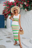 Striped Openwork Cropped Tank and Split Skirt Set - Trendsi - Flyclothing LLC