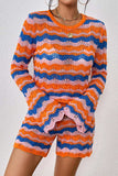 Striped Sweater and Knit Shorts Set - Trendsi - Flyclothing LLC