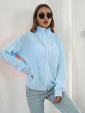 Turtleneck Zip Up Long Sleeve Knit Top - Trendsi - Flyclothing LLC